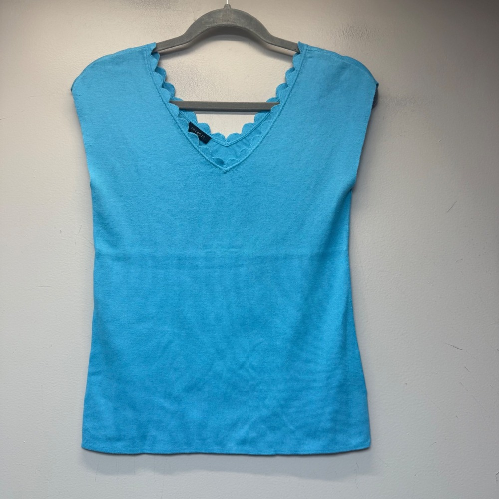 Talbots‎ Knit Shell Women Small Blue Excellent Scalloped V-Neck Sleeveless Top